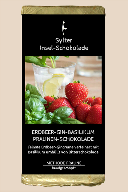 Sylter Inselschokolade - Erdbeer Gin Basilikum Praline ca 100g.